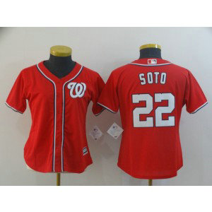 MLB Nationals 22 Juan Soto Red Cool Base Women Jersey