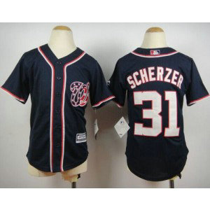 MLB Nationals 31 Max Scherzer Blue Cool Base Youth Jersey