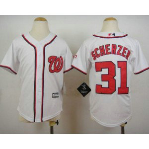 MLB Nationals 31 Max Scherzer White Cool Base Youth Jersey