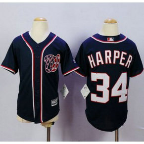 MLB Nationals 34 Bryce Harper Blue Cool Base Youth Jersey