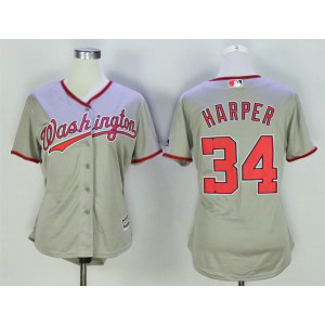 MLB Nationals 34 Bryce Harper Grey Cool Base Women Jersey