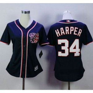 MLB Nationals 34 Bryce Harper Navy Blue Alternate 2 Women Jersey