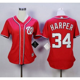 MLB Nationals 34 Bryce Harper Red Alternate 1 Women Jersey