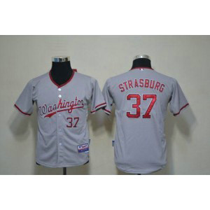 MLB Nationals 37 Stephen Strasburg Grey Cool Base Youth Jersey