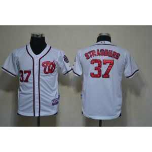MLB Nationals 37 Stephen Strasburg White Cool Base Youth Jersey