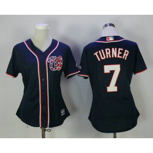 MLB Nationals 7 Trea Turner Navy New Cool Base Women Jersey