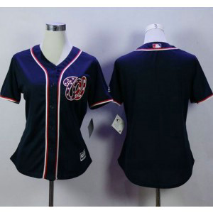 MLB Nationals Blank Navy Blue Alternate 2 Women Jersey