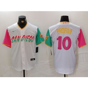 MLB Padres 10 Jurickson Profar White Pink Nike Cool Base Men Jersey