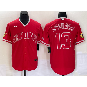 MLB Padres 13 Manny Machado Red Nike Cool Base Men Jersey