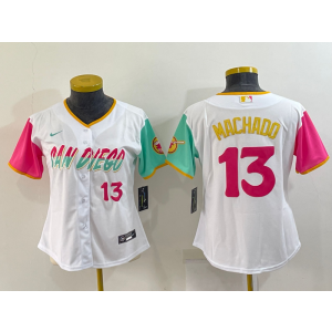 MLB Padres 13 Manny Machado White 2021 City Connect Cool Base Women Jersey