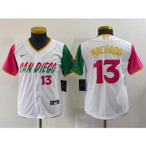 MLB Padres 13 Manny Machado White 2021 City Connect Nike Cool Base Youth Jersey