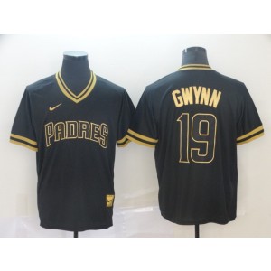 MLB Padres 19 Tony Gwynn Black Gold Nike Cool Base Men Jersey