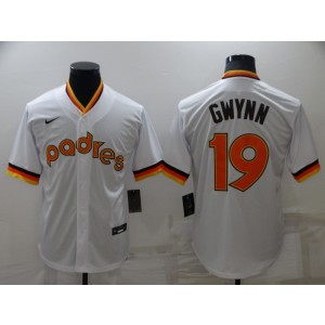 MLB Padres 19 Tony Gwynn White Throwback Men Jersey