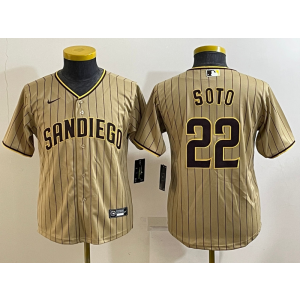 MLB Padres 22 Juan Soto Brown Nike Cool Base Youth Jersey