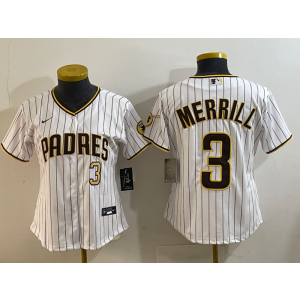 MLB Padres 3 Merril Brown White Nike Cool Base Women Jersey MLB Padres 3 Merril Brown White Nike Cool Base Women Jersey