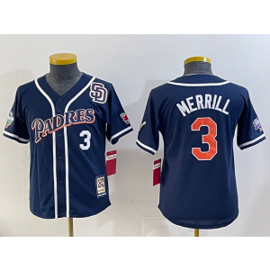 MLB Padres 3 Merrill Navy Throwback Nike Cool Base Youth Jersey