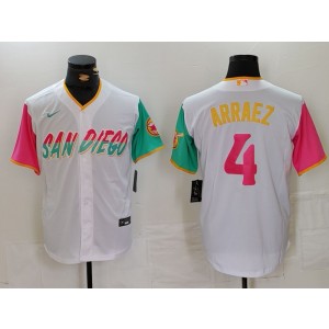 MLB Padres 4 Arraez White Pink Nike Cool Base Men Jersey