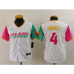 MLB Padres 4 Arraez White Pink Nike Cool Base Youth Jersey