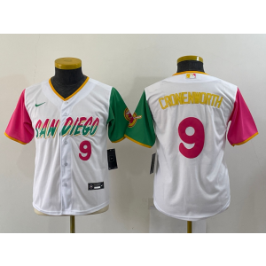MLB Padres 9 Cronenworth White 2021 City Connect Nike Cool Base Youth Jersey