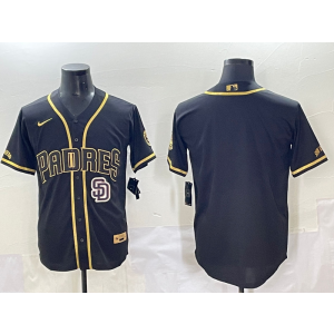 MLB Padres Blank Black Gold Nike Cool Base Men Jersey