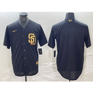 MLB Padres Blank Black Gold Nike Cool Base Men Jersey