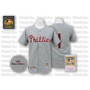 MLB Phillies 1 Richie Ashburn Grey 1950 Mitchell and Ness Men Jersey