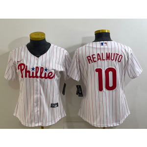 MLB Phillies 10 J.T. Realmuto White Nike Cool Base Women Jersey