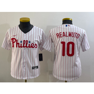 MLB Phillies 10 J.T. Realmuto White Nike Cool Base Youth Jersey