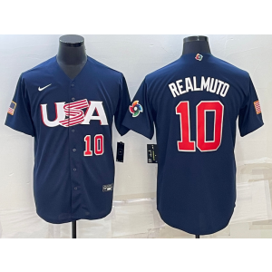 MLB Phillies 10 JT Realmuto Blue 2023 World Series Cool Base Men Jersey