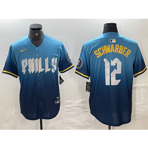MLB Phillies 12 Kyle Schwarber Blue City Connect Nike Cool Base Men Jersey