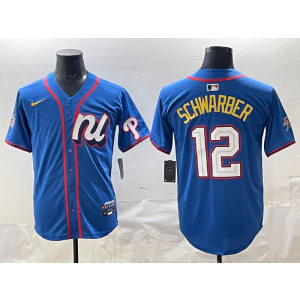 MLB Phillies 12 Kyle Schwarber Blue National League 2025 All Star Nike Cool Base Men Jersey