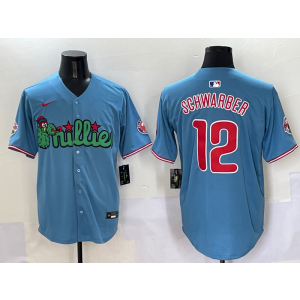 MLB Phillies 12 Kyle Schwarber Blue Nike Cool Base Men Jersey MLB Phillies 12 Kyle Schwarber Blue Nike Cool Base Men Jersey