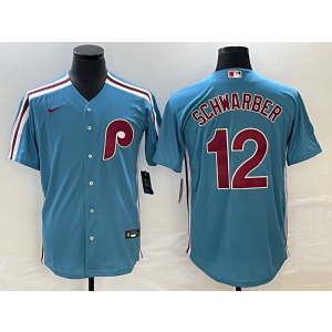 MLB Phillies 12 Kyle Schwarber Blue Nike Cool Base Men Jersey