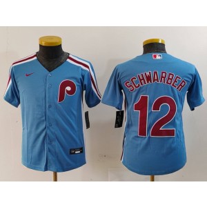 MLB Phillies 12 Kyle Schwarber Blue Nike Cool Base Youth Jersey MLB Phillies 12 Kyle Schwarber Blue Nike Cool Base Youth Jersey