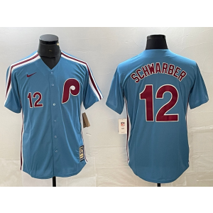 MLB Phillies 12 Kyle Schwarber Blue Throwback Men Jersey