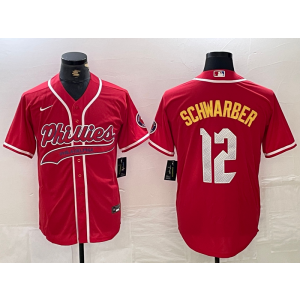 MLB Phillies 12 Kyle Schwarber Red Nike Cool Base Men Jersey