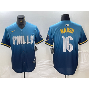 MLB Phillies 16 Brandon Marsh Blue City Connect Nike Cool Base Men Jersey