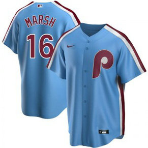 MLB Phillies 16 Brandon Marsh Blue Nike Cool Base Men Jersey