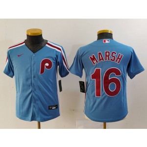 MLB Phillies 16 Brandon Marsh Blue Nike Cool Base Youth Jersey MLB Phillies 16 Brandon Marsh Blue Nike Cool Base Youth Jersey