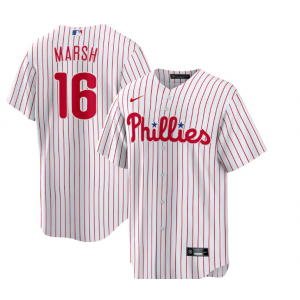 MLB Phillies 16 Brandon Marsh White Nike Cool Base Men Jersey