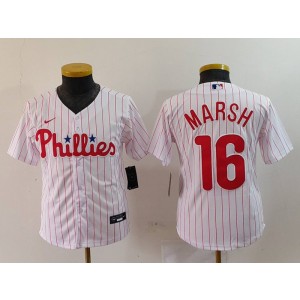 MLB Phillies 16 Brandon Marsh White Nike Cool Base Youth Jersey