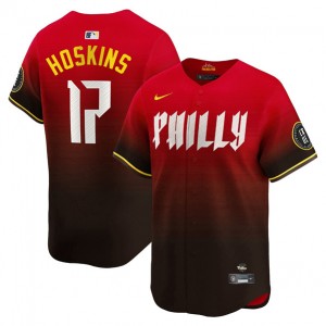 MLB Phillies 17 Rhys Hoskins Red 2024 City Connect Nike Cool Base Men Jersey MLB Phillies 17 Rhys Hoskins Red 2024 City Connect Nike Cool Base Men Jersey