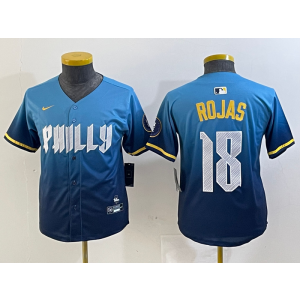MLB Phillies 18 Rojas Blue 2024 City Connect Nike Cool Base Youth Jersey MLB Phillies 18 Rojas Blue 2024 City Connect Nike Cool Base Youth Jersey