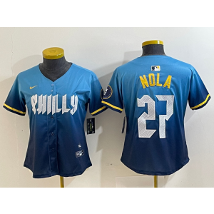 MLB Phillies 27 Nola Blue City Connect Nike Cool Base Women Jersey MLB Phillies 27 Nola Blue City Connect Nike Cool Base Women Jersey