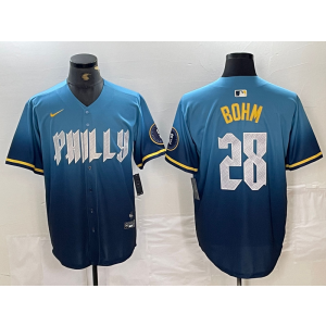 MLB Phillies 28 Alec Bohm Blue 2024 City Connect Nike Cool Base Men Jersey