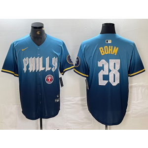 MLB Phillies 28 Alec Bohm Blue City Connect Nike Cool Base Men Jersey