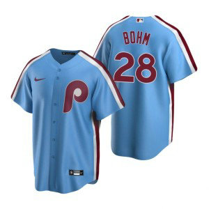 MLB Phillies 28 Alec Bohm Blue Nike Cool Base Men Jersey
