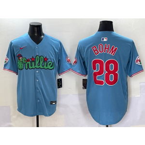 MLB Phillies 28 Alec Bohm Blue Nike Cool Base Men Jersey MLB Phillies 28 Alec Bohm Blue Nike Cool Base Men Jersey