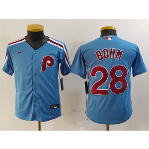 MLB Phillies 28 Alec Bohm Blue Nike Cool Base Youth Jersey MLB Phillies 28 Alec Bohm Blue Nike Cool Base Youth Jersey