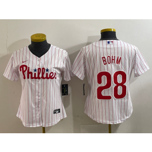 MLB Phillies 28 Alec Bohm White Nike Cool Base Women Jersey MLB Phillies 28 Alec Bohm White Nike Cool Base Women Jersey